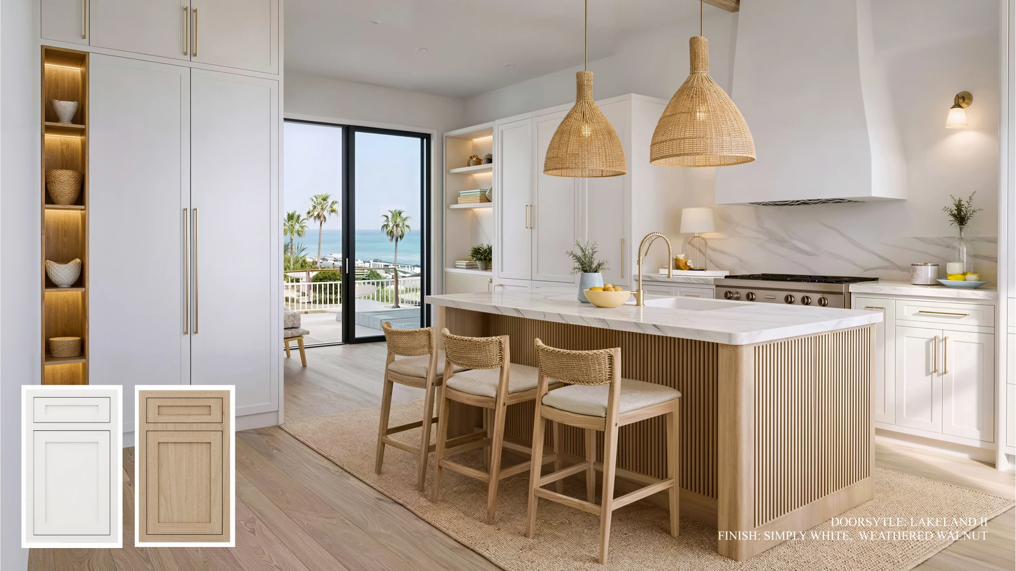 Coastal cabinetry design 1, featuring Simply White, Weathered Walnut
