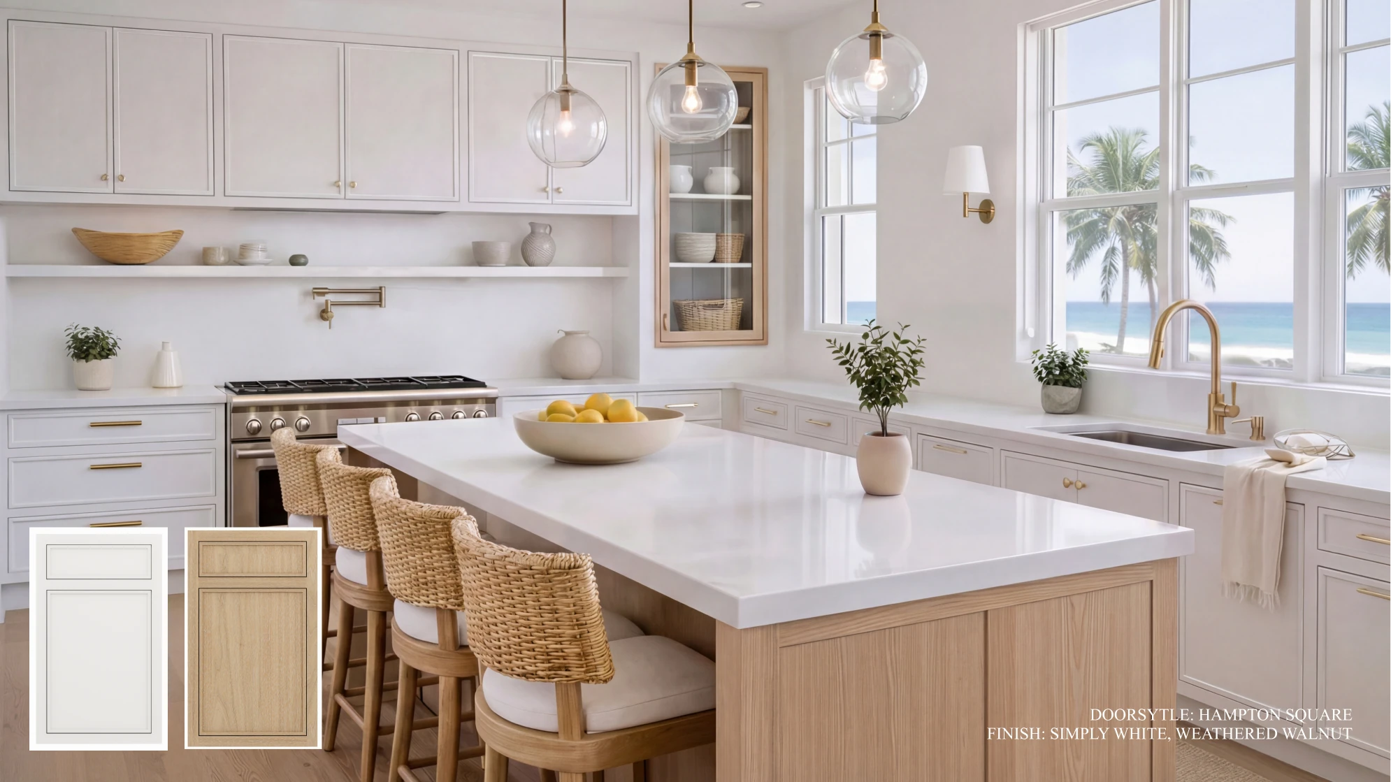 Coastal cabinetry design 2, featuring Simply White, Weathered Walnut