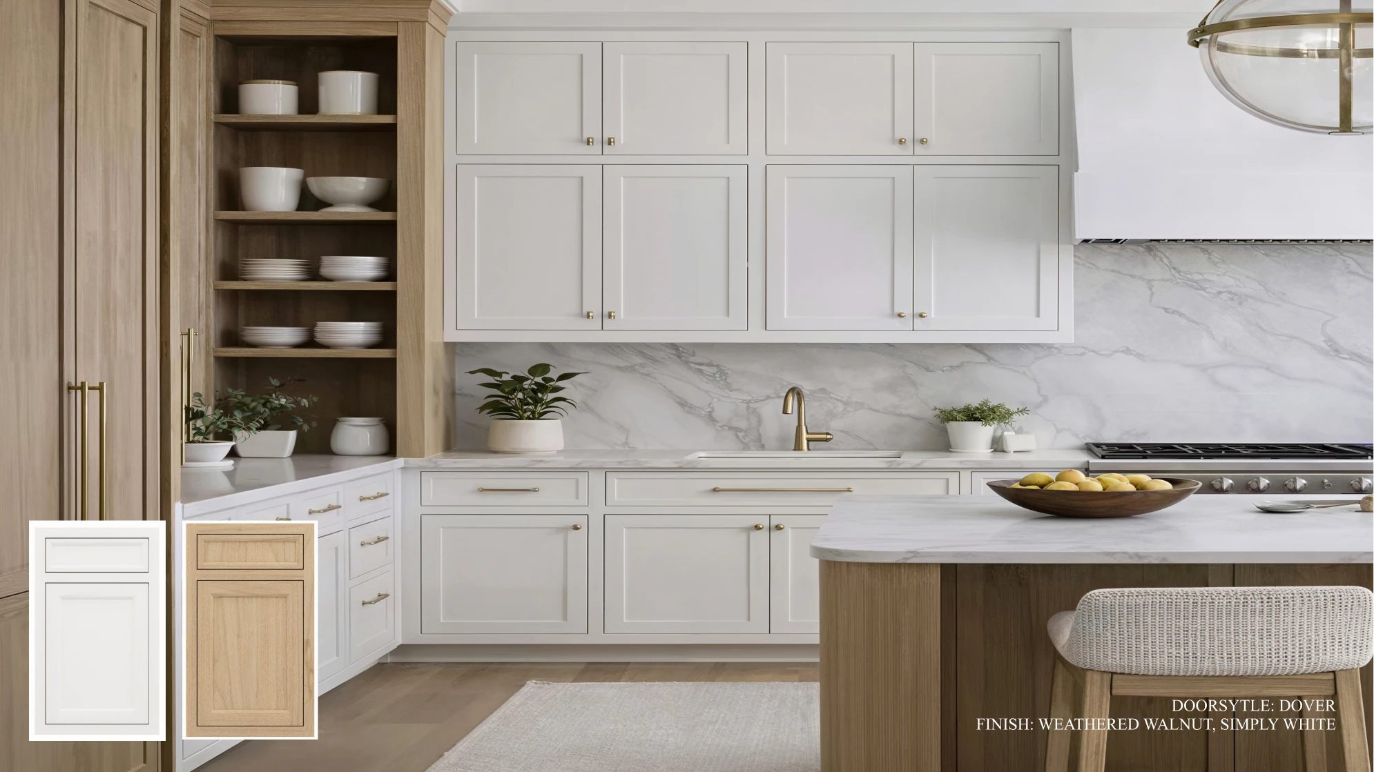 Refined cabinetry design 3, featuring Simply White, Weathered Walnut