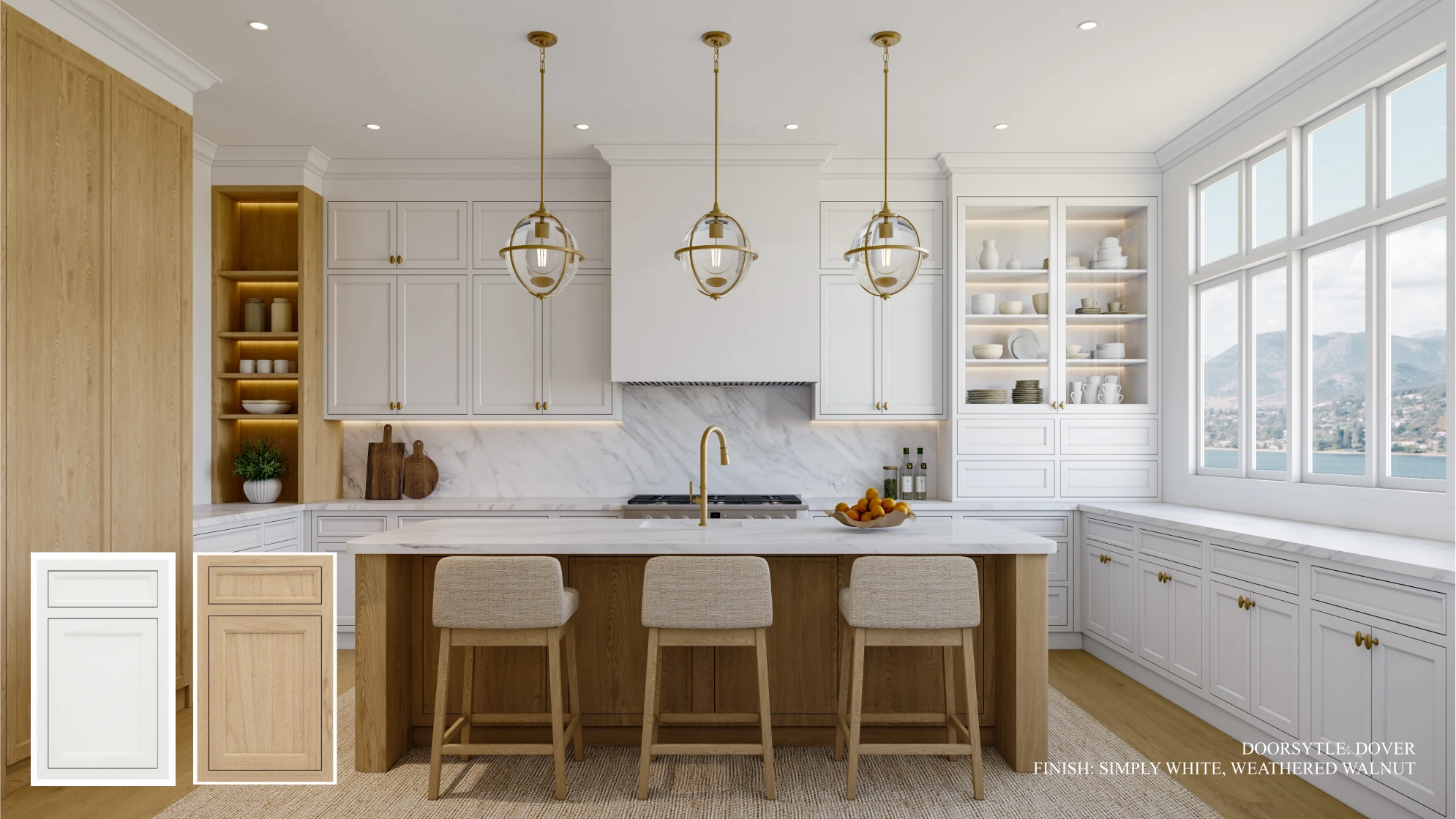 Refined cabinetry design 4, featuring Simply White, Weathered Walnut