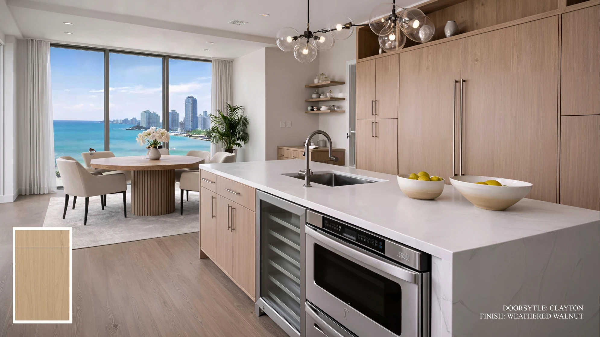 Warm Contemporary cabinetry design 1, featuring Weathered Walnut
